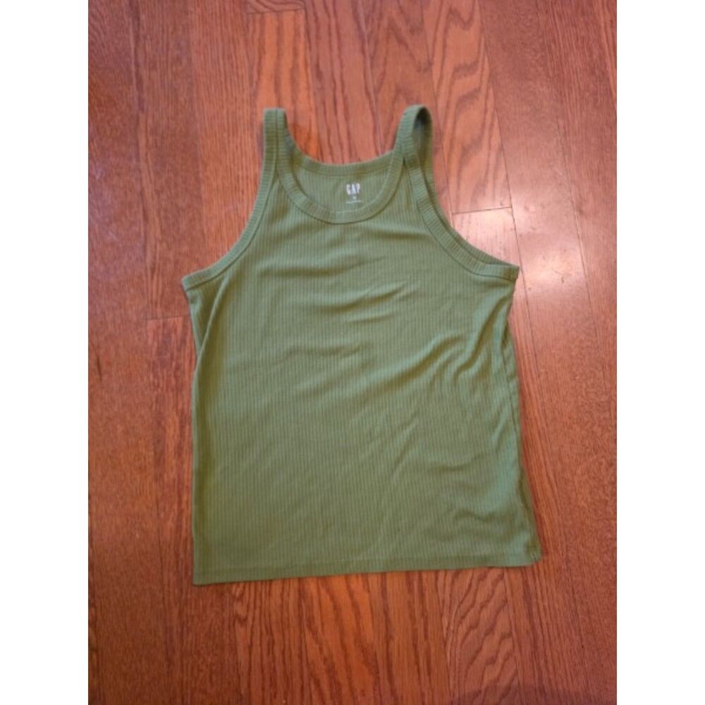 GAP Basic Ribbed Knit Tank Top, Sage Olive Green